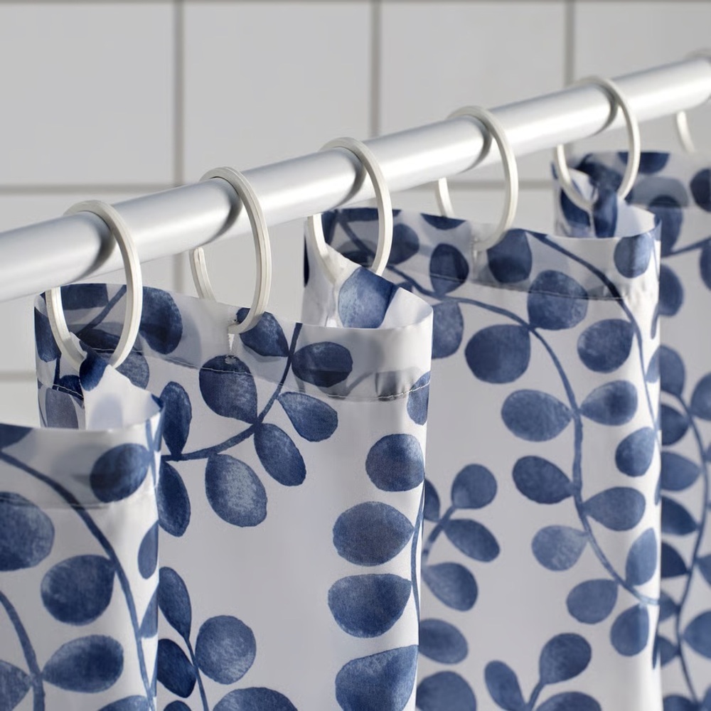 Blue Leaf Pattern Shower Curtain - White and Blue - Picture 3 of 6